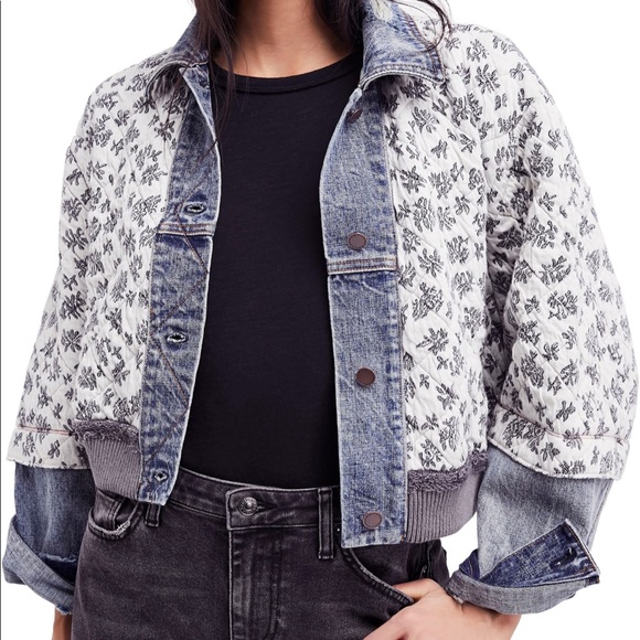 free people quilted ditsy denim jacket